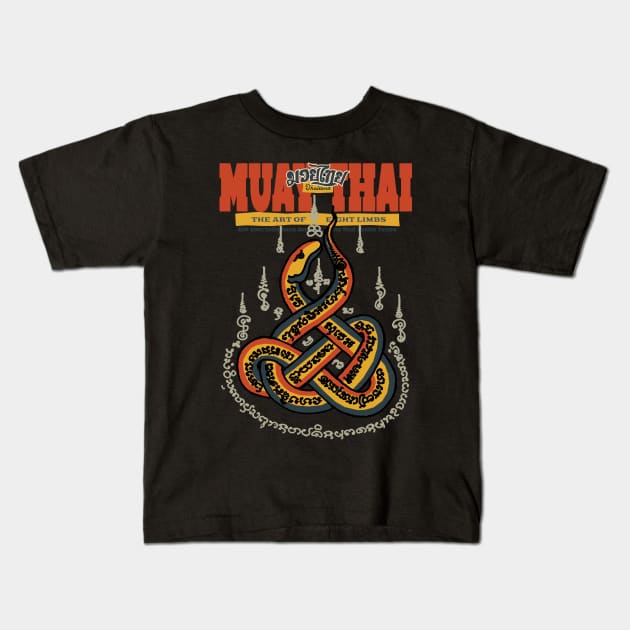 Vintage Muay Thai Tattoo Snake Kids T-Shirt by KewaleeTee